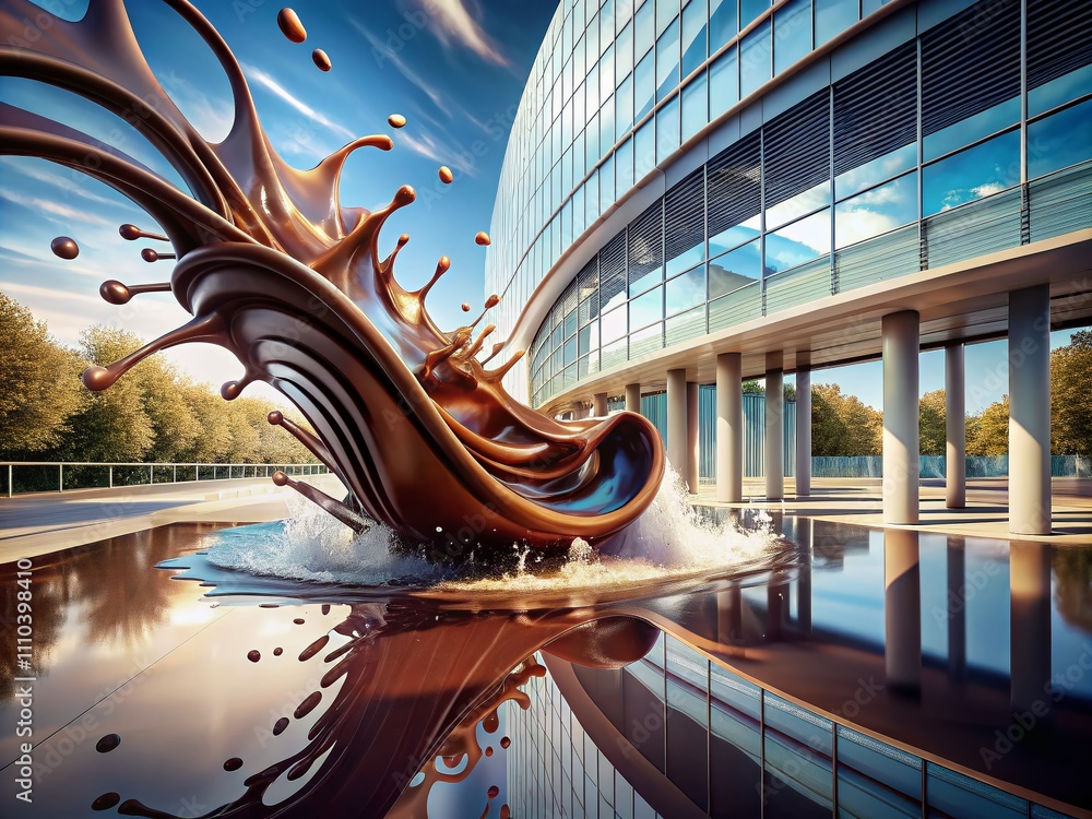 Poster stunning 3d rendering of a free-form chocolate splash in a modern architectural setting with elegant