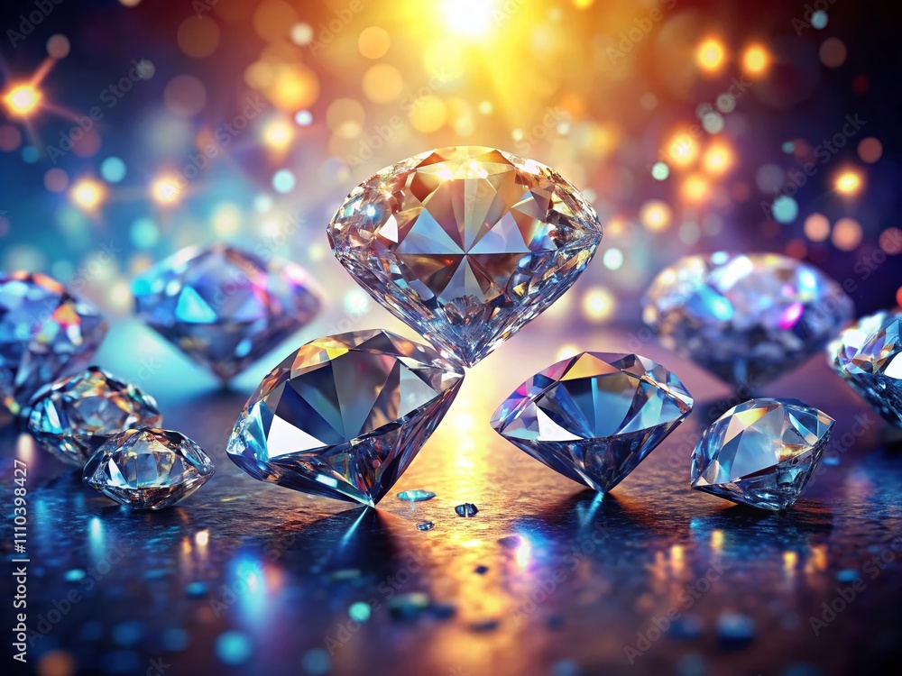Poster stunning 3d rendering of diamonds group on glossy background with soft focus for elegant and luxurio