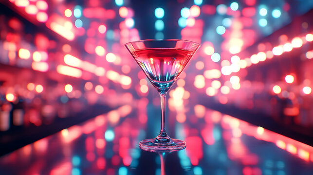 Martini Glass in Neon Lights -  Bokeh Background Illustration
