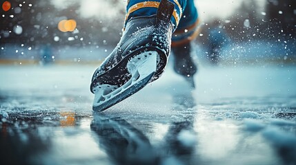 Ice Skates Glide Across Frozen Winter Surface