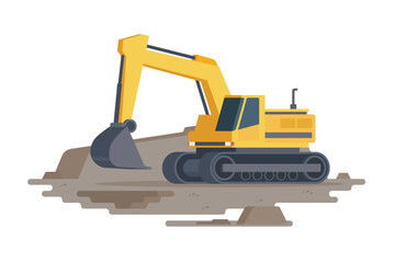 Mining Vehicles and equipment illustration in flat design, Vector illustration featuring heavy-duty machinery
