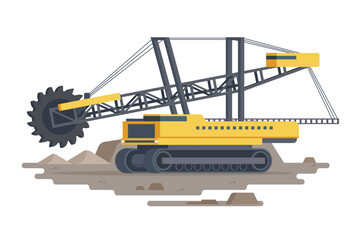 Obraz premium Mining Vehicles and equipment illustration in flat design, Vector illustration featuring heavy-duty machinery