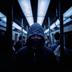 Person in mask in public transport