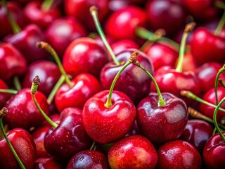 Stunning Macro Texture of Fresh Red Cherries on a Vibrant Background with Ample Copy Space for Text or Design Use