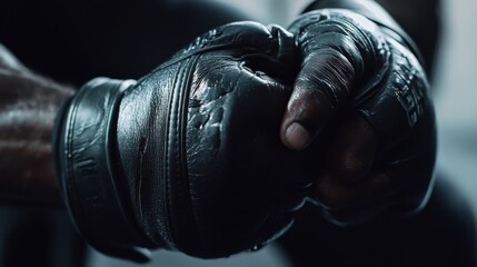 Close-up of boxer preparing for a match in workout gear at training facility during early morning hours