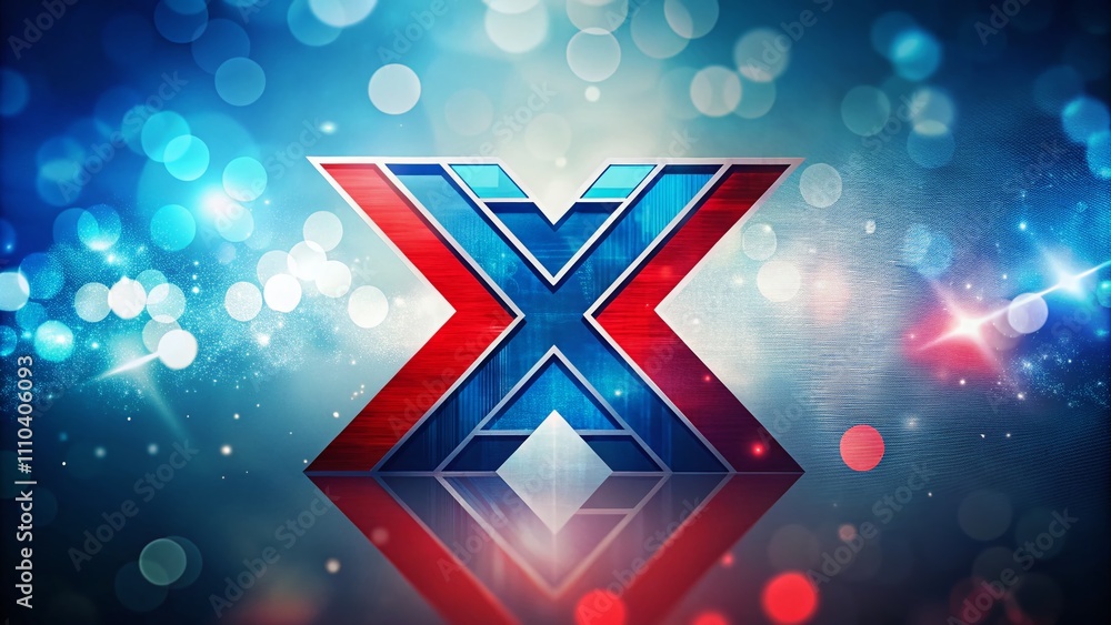 Poster stunning red and blue geometric x initial logo design with bokeh effect for modern branding and crea
