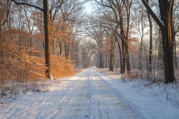 Obraz premium Serene winter landscape with snowy pathway