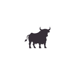 Bull set. Stylized silhouettes of standing in different poses and butting up bulls. Isolated on white background. Bull logo designs set. Vector illustration