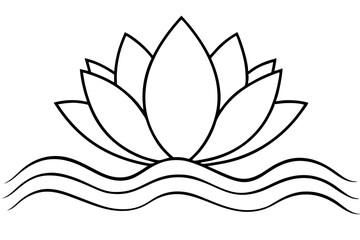 A simple Lotus Wave line art vector white background