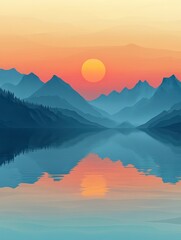 Obraz premium mountain art background vector. panorama view. Traditional oriental style wallpaper.