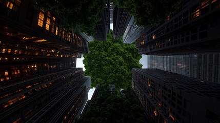 Naklejka premium Urban Oasis: A City's Embrace of Nature