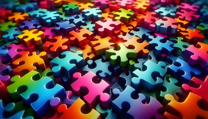 Vibrant puzzle pieces symbolize creativity, complexity, and interconnectedness.