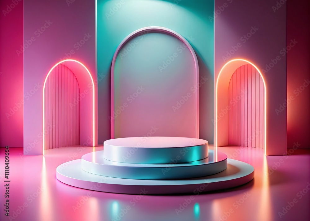 Poster surreal 3d podium for product presentation on a soft pink background with elegant shadows and light 