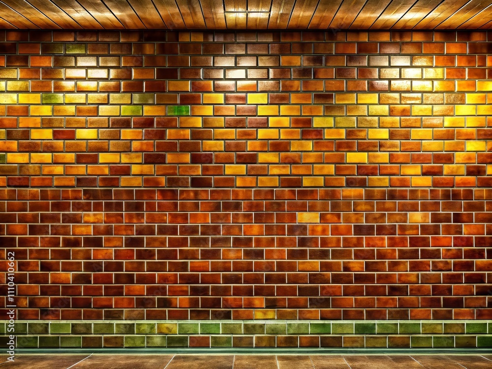 Poster surreal brown brick subway tiles texture - wide background panorama creating unique patterns for cre