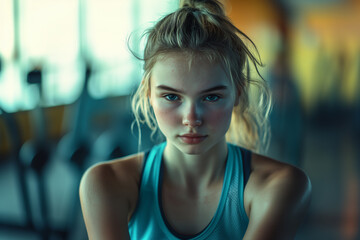 Obraz premium Young pretty blonde girl at indoor in a gym