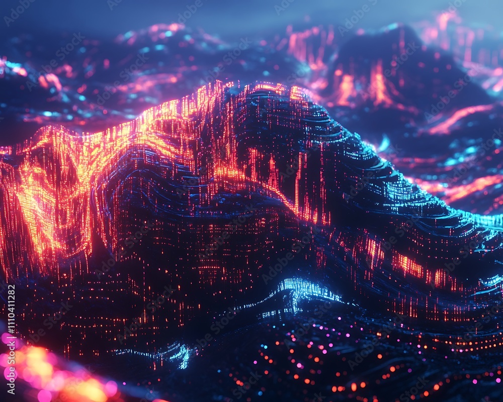 Poster ai powered financial, abstract futuristic landscape with ai algorithms