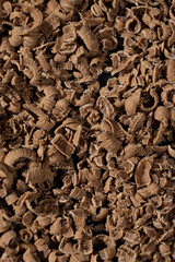 Grated natural organic chocolate shavings macro