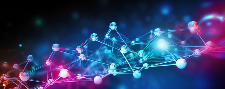 Abstract representation of molecular structures with vibrant colors and glowing connections in a digital space