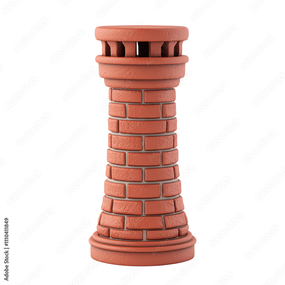 Poster classic brick column with textured surface, featuring cylindrical shape and decorative top. ideal fo