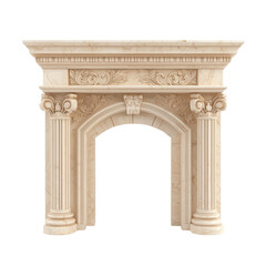 Obraz premium Classic marble fireplace with intricate carvings and elegant columns, perfect for enhancing any living space charm and warmth. isolated on transparent background