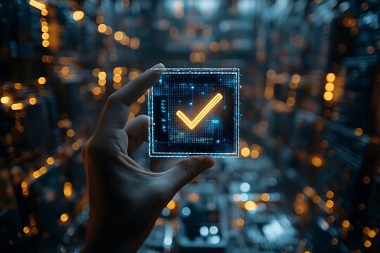 Businesswoman Hand working with Standard Quality Control Certification Assurance Guarantee Internet Business Technology Ui.