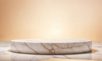 white stone Empty mockup product display 3d background podium for beauty or cosmetic products sunny