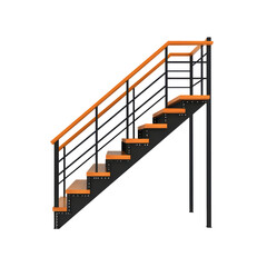 Modern staircase design with wooden steps and metal railing, perfect for contemporary interiors. isolated on transparent background