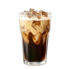 Iced Coffee with Milk Isolated on Transparent Background, Highlighting the Refreshing Cold Drink and Creamy Texture, Perfect for Warm Weather and Coffee Enthusiasts