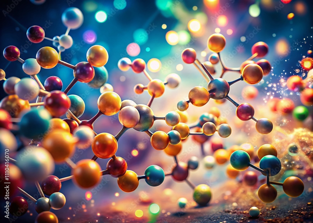 Poster surreal representation of starch molecular formula with dreamlike elements and abstract shapes in a 