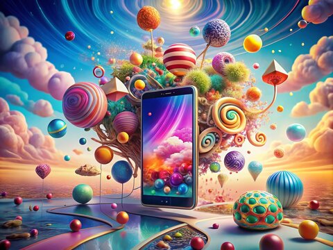 Surreal Smartphone Experience: Download Apps, Earn Points, and Unlock Rewards with Promo Codes in a Dreamlike Digital Landscape