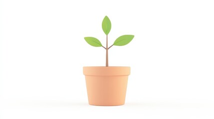 Obraz premium Young Green Plant Growing in Simple Clay Pot on White Background