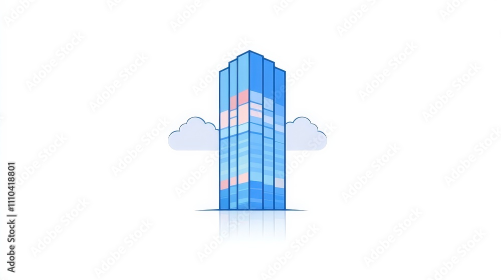 Aufkleber modern high-rise building with clouds and reflection in background