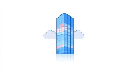 Fototapeta premium Modern High-Rise Building with Clouds and Reflection in Background