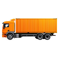sturdy shipping truck with large orange container, ideal for transport. This vehicle showcases robust design, perfect for heavy duty tasks. isolated on transparent background