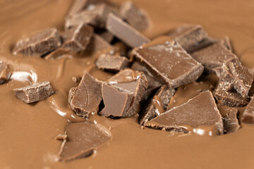 Chocolate pieces in melted milk chocolate.