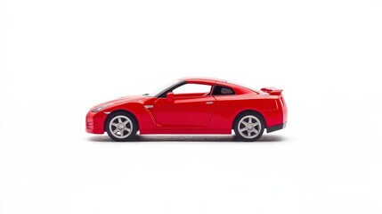 Fototapeta premium Bright Red Sports Car Toy Model on White Background