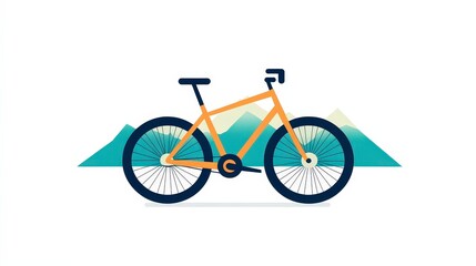Fototapeta premium Orange Modern Bicycle on a Minimalistic Mountain Background