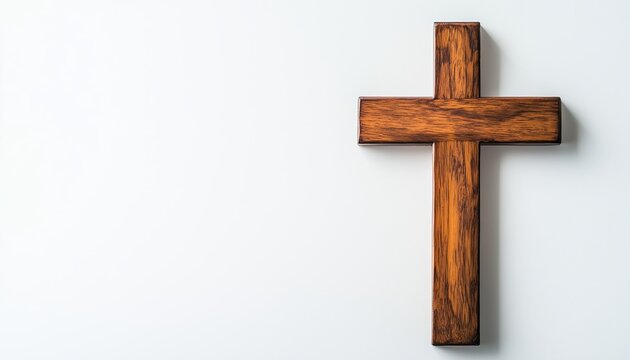 Flat lay Antique wooden cross on white background