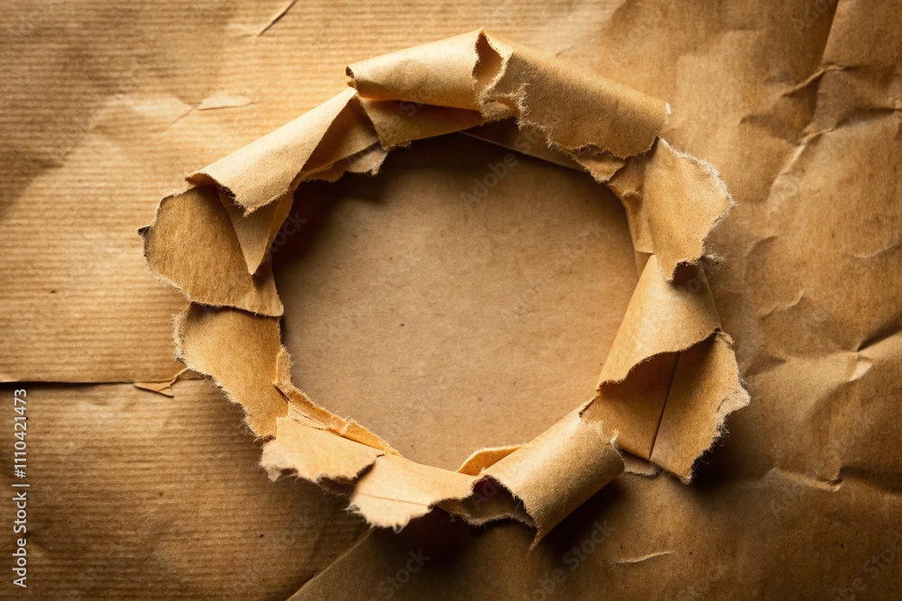 Poster torn paper texture with ragged hole in center, highlighting the depth of rips and tears against a so