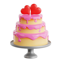 Three-Tiered Wedding Cake with Heart Toppers