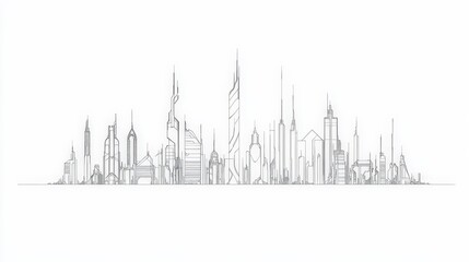 Fototapeta premium Detailed Line Art of Modern City Skyline in Black and White Style