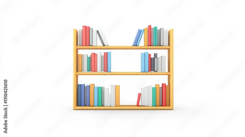 Poster colorful bookshelf displaying various books with a minimalistic design