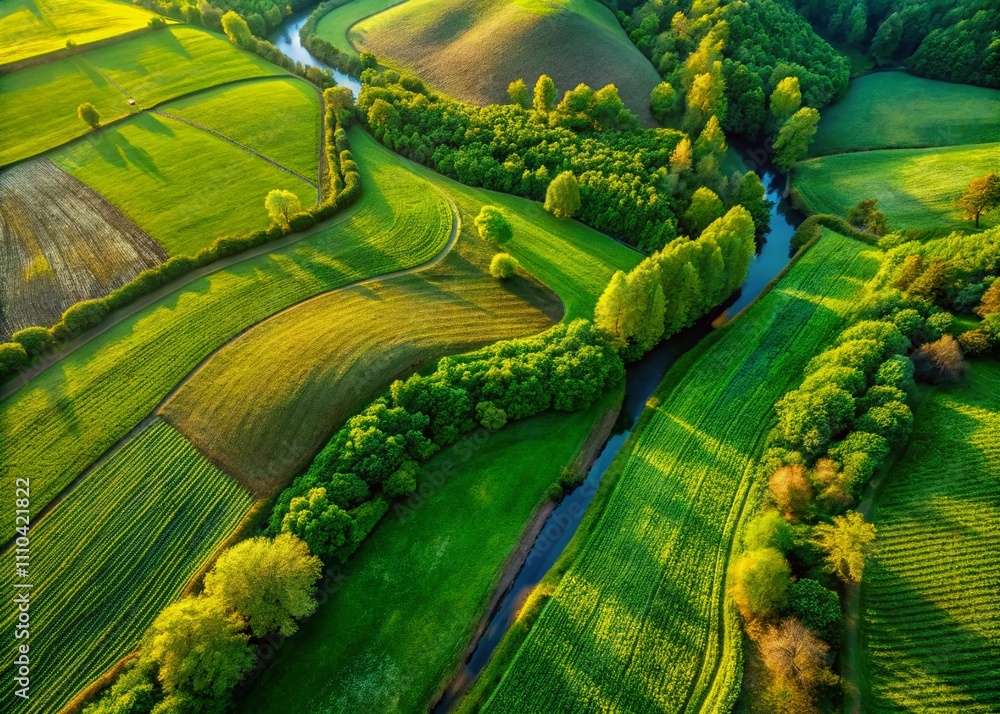 Poster tranquil aerial view of a grainy textured landscape with a subtle green gradient perfect for backgro