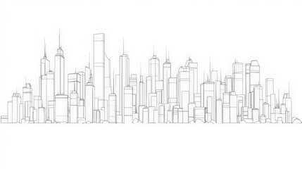Obraz premium Urban skyline outline illustration in minimalistic style design