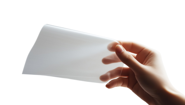 Hand Holding Semi-Transparent Polycarbonate Sheet with Vertical Grooves and Curved Edge.