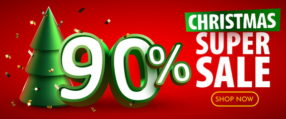 90 percent Off. Discount creative composition. Merry Christmas and Happy New Year. Sale banner and poster.