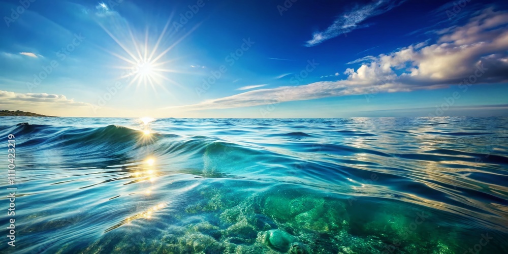 Poster tranquil view of current on sea surface with soft waves and reflections, ideal for nature and marine