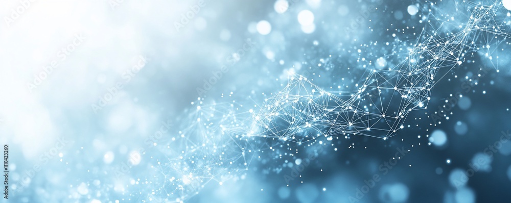 Poster abstract blue network connection background with bokeh lights.