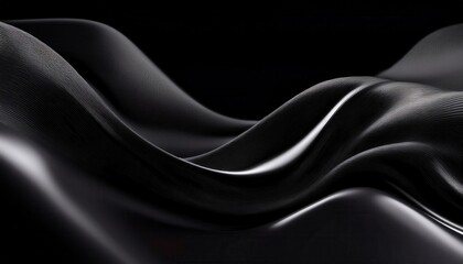 Fototapeta premium A sleek, flowing black fabric creates an elegant wave pattern against a dark backdrop, showcasing texture and depth.
