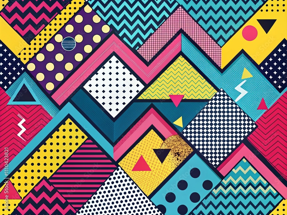 Aufkleber trendy memphis retro style zigzag shapes of the 80s and 90s in an artistic composition emphasizing b